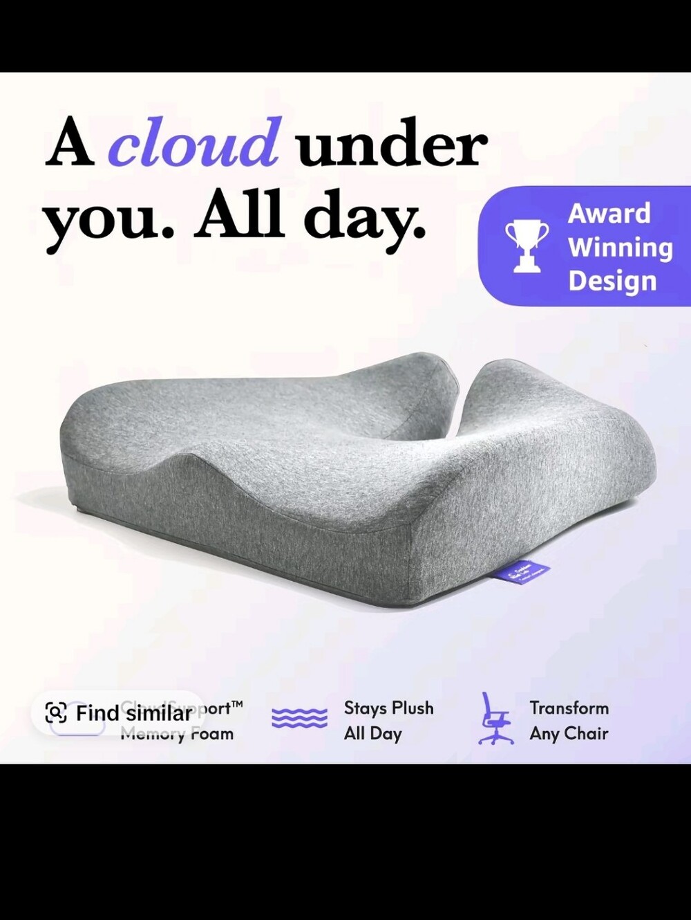Plush Gray Memory Foam Seat Cushion for All-Day Comfort